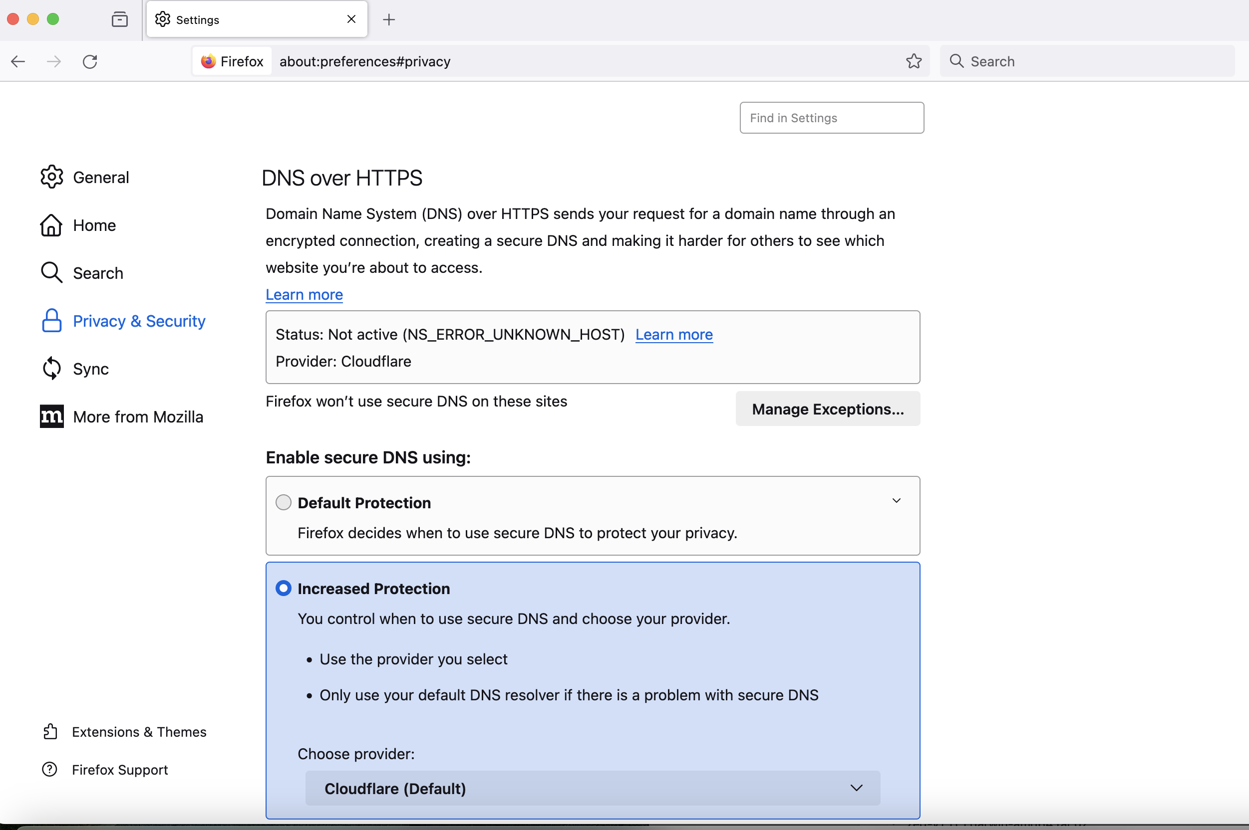 First step of ECH configuration in Firefox